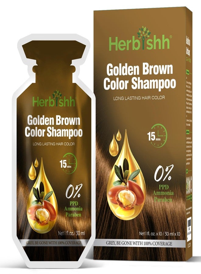 Herbishh Golden Brown Hair Shampoo, Hair Color for Gray Coverage, 3 in 1 Hair Dye Shampoo - champu para tenir el cabello, Colors in Minutes, Easy to Use PPD Free Pouch 30mlx10p - Image 1